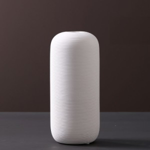 フラワーベース 花瓶 白 横縞模様 和モダン シンプル 陶磁器製 (Dタイプ)