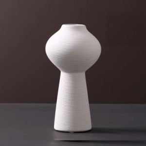 フラワーベース 花瓶 白 横縞模様 和モダン シンプル 陶磁器製 (Fタイプ)