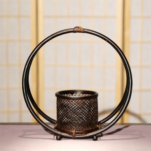 【訳あり】花瓶 フラワーベース 筒型 円形の装飾付き 竹製 和モダン