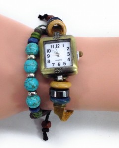 【訳あり】腕時計 ブレスレット エスニック風 ビーズ 3連ベルト