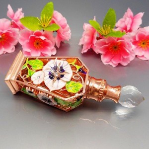 【訳あり】香水瓶 パフュームボトル 花の透かしデザイン レトロ ガラス製 (ピンクゴールド)