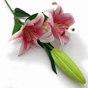 【訳あり】造花 カサブランカ ユリ 花2個 つぼみ 葉付き 1本 (ピンク)