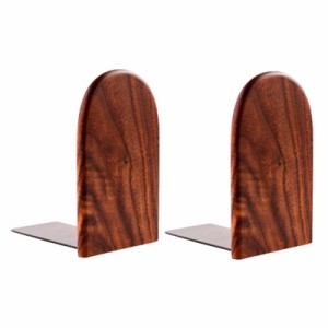 【訳あり】ブックエンド シンプル スタイリッシュ 木製 2個セット (半円型小サイズ、ブラウン)