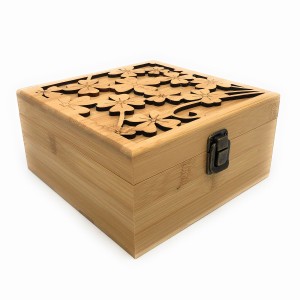 【訳あり】エッセンシャルオイルケース 角型 花模様 木箱 木製 25個収納