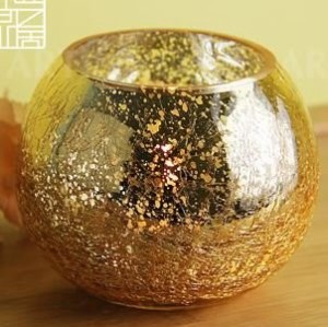 【訳あり】キャンドルホルダー クリスマスカラー モザイクガラス (ゴールド)