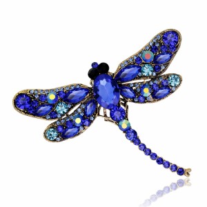 ブローチ 大きなトンボ エレガントな宝石風の羽 (ブルー)