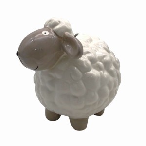 貯金箱 置物 モコモコした羊さん シンプル 陶器製
