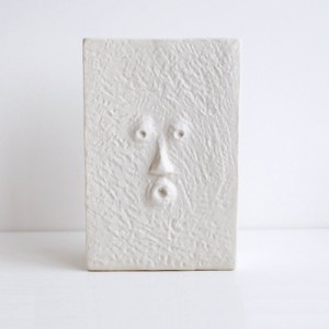 フラワーベース ユニークな顔 アート風 シンプル 陶器製 (スクエア型, 小)