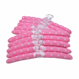 ハンガー 水玉 ドット リボン付き 布製 10本セット (ピンク)