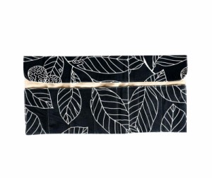 メイクブラシケース ロール型 リーフデザイン ロープ紐 化粧筆7本収納 布製 (ネイビー)