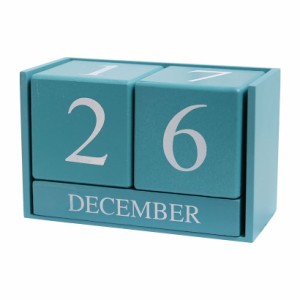 カレンダー 卓上 キューブ型 シンプル 日めくり 木製 (ブルー)