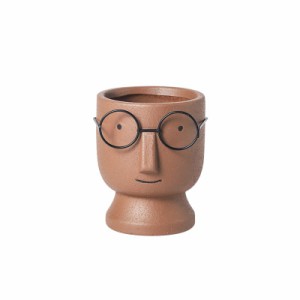 フラワーポット 人間の顔 高い鼻 丸眼鏡付き ユニーク 陶器製 (ブラウン)