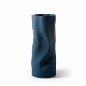 フラワーベース 凸凹デザイン シンプル マットカラー 陶器製 (ブルー)