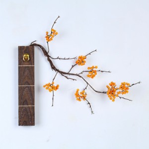 壁掛けオブジェ 梅の花と枝 木製の花器 和モダン (オレンジ)