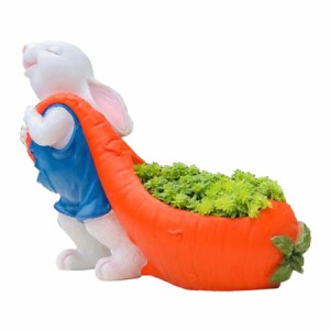 フラワーポット 服を着た白ウサギ 大きなニンジン ユニーク (Aタイプ)