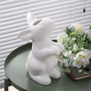 【お取り寄せ】フラワーベース アニマル シンプル モダン 陶器製 (ウサギ、ホワイト)