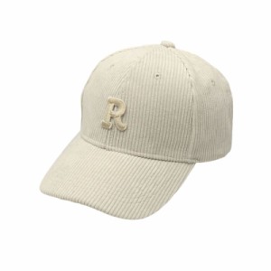 キャップ 帽子 コーデュロイ生地 Rロゴ サイズ調節可能 (オフホワイト)