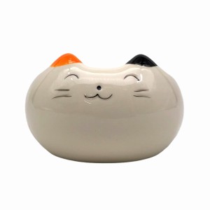 灰皿 ラウンド型 アニマル 顔 立体的な耳 陶器製 (ネコ)