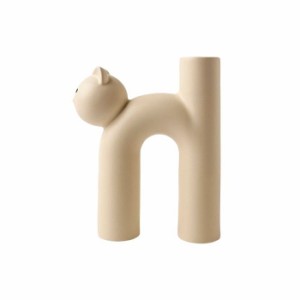 【お取り寄せ】フラワーベース 猫モチーフ モダンデザイン 陶器製 (ホワイト)