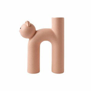 【お取り寄せ】フラワーベース 猫モチーフ モダンデザイン 陶器製 (ピンク)