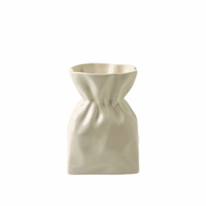 【お取り寄せ】フラワーベース 巾着袋型 シンプル 陶器製 (ホワイト)