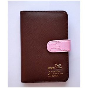 パスポートケース カードケース付き 小鳥のモチーフ付き (ブラウン)