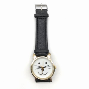 腕時計 ネコちゃんフェイス シンプル (ブラック)
