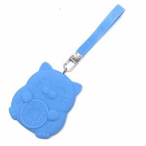 キーケース スマイル招き猫 ネオンカラー シリコン製 (ブルー)