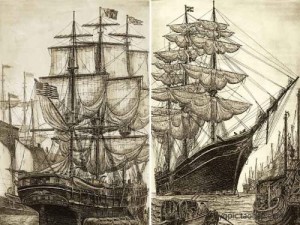 ポスター デッサン風 レトロな帆船 2枚セット 布画