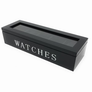 腕時計ケース コレクションボックス 英字ロゴ WATCH 5本収納 留め具なし (ブラック)