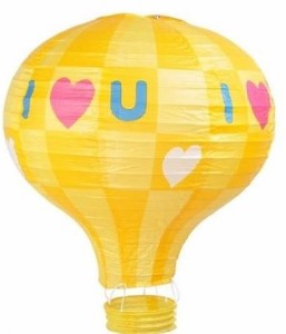 紙ちょうちん 熱気球型 I love U 40cm 4個セット (イエロー)