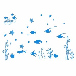 ウォールステッカー マリン風 海の中 熱帯魚 水族館風 (ブルー)