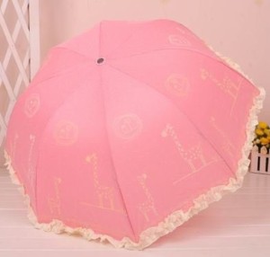 折り畳み傘 キリンイラスト たっぷりフリル (ピンク)