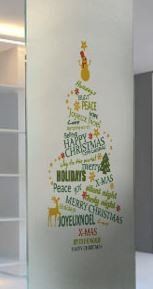 ウォールステッカー クリスマスツリー 英字 すりガラス風 (80×80cm)