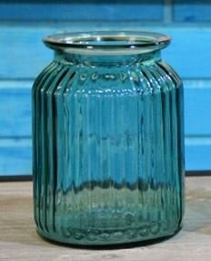 フラワーベース 花瓶 シンプル レトロ風 ガラス製 筒型 (ブルー, 中サイズ)