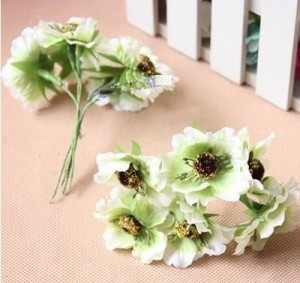 造花 花束 ミニサイズ 花6個×10束セット (ホワイト グリーン)