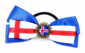 ヘアゴム ブレスレット リボン 国旗ボタン付き (アイスランド)