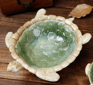 小物入れ 灰皿 ディッシュ カメ 亀 陶器製 (大サイズ)