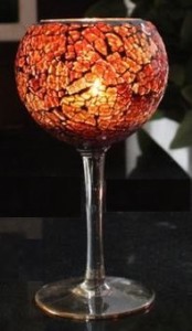 キャンドルホルダー ワイングラス型 モザイクガラス (琥珀色,中)