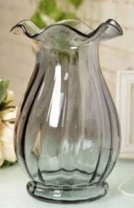 フラワーベース 花瓶 レトロ風 単色クリア ガラス製 シンプル 中サイズ (グレー)