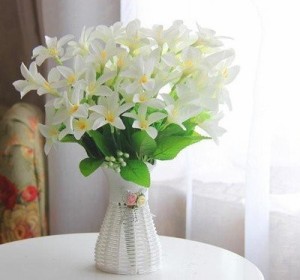 造花 ユリ ミニサイズ 白いフラワーポット入り (ホワイト)