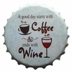看板 ブリキ ビンテージ風 瓶の王冠 (Coffe & Wine)