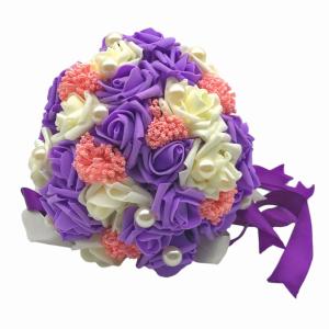 造花 ブーケ バラ パール風の装飾 花束 リボン付き パープル の通販はau Pay マーケット ノイシュタット