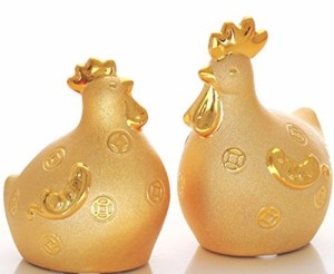 貯金箱 置物 コロンとした金色の鶏 つがい 雄雌 2個セット