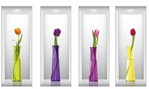ウォールステッカー 花瓶に飾られた きれいな花たち (チューリップ)