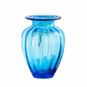 フラワーベース 花瓶 神秘的カラー レトロ風 ガラス製 くびれ付き (ブルー)