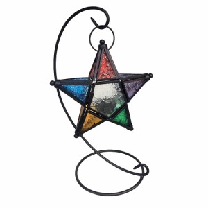 キャンドルホルダー ガラスのお星さま型 吊り下げ 美しい色合い (カラフル)