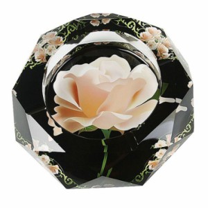 灰皿 ピンクの薔薇 美しいデザイン ガラス製 (八角形)