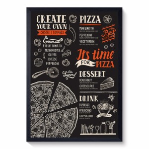 インテリアボード 黒板風 ピザ PIZZA 店舗装飾 縦型 (Eタイプ)