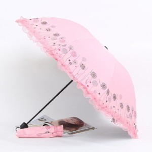 折り畳み傘 たんぽぽのイラスト パステルカラー フリル付き 晴雨兼用 (ピンク)